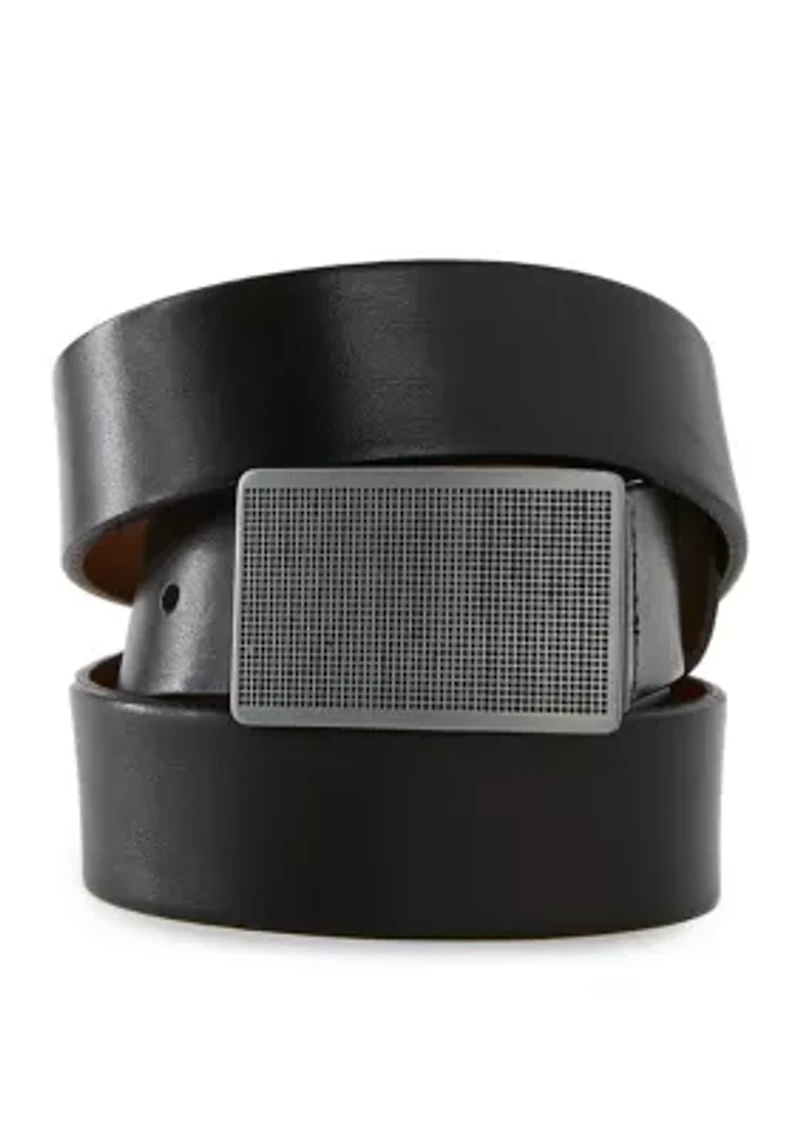 Men's Dark Satin Plaque Buckle Belt