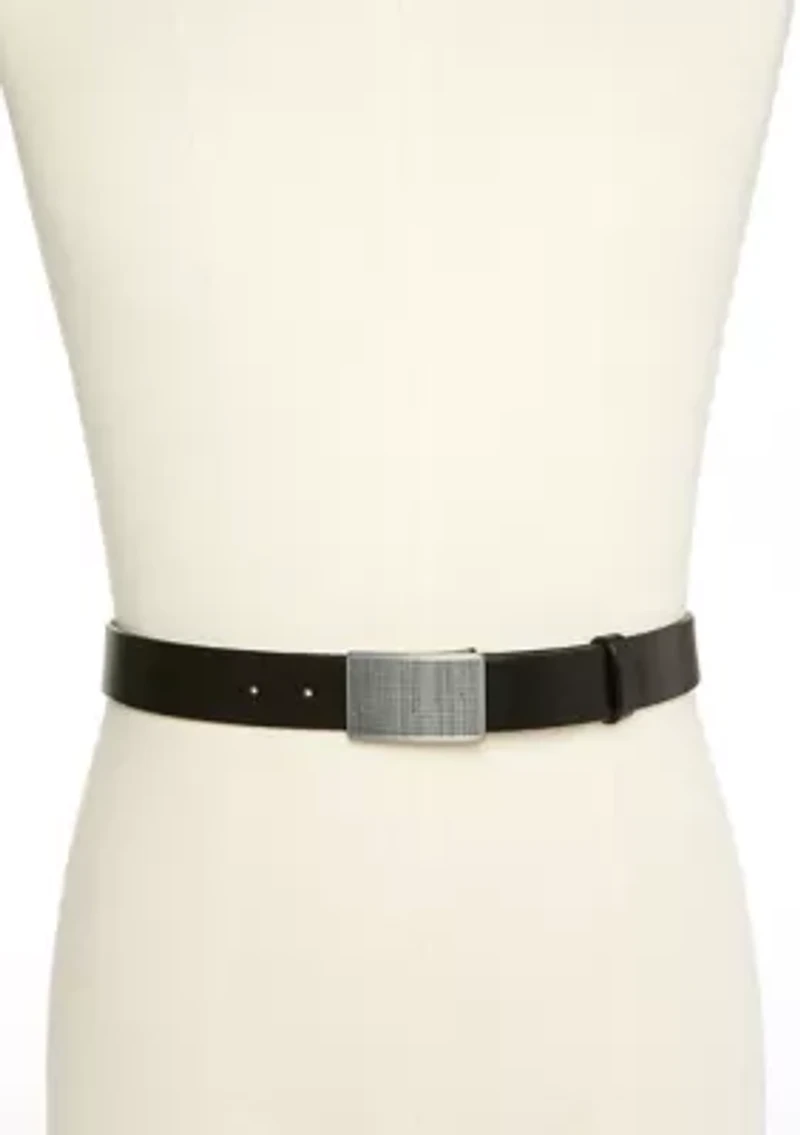 Men's Dark Satin Plaque Buckle Belt