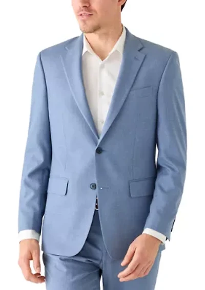 Men's Light Blue Plaid Suit Jacket