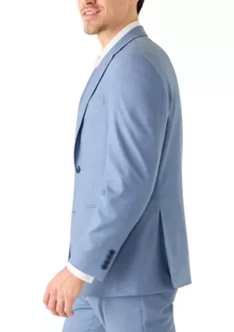 Men's Light Blue Plaid Suit Jacket