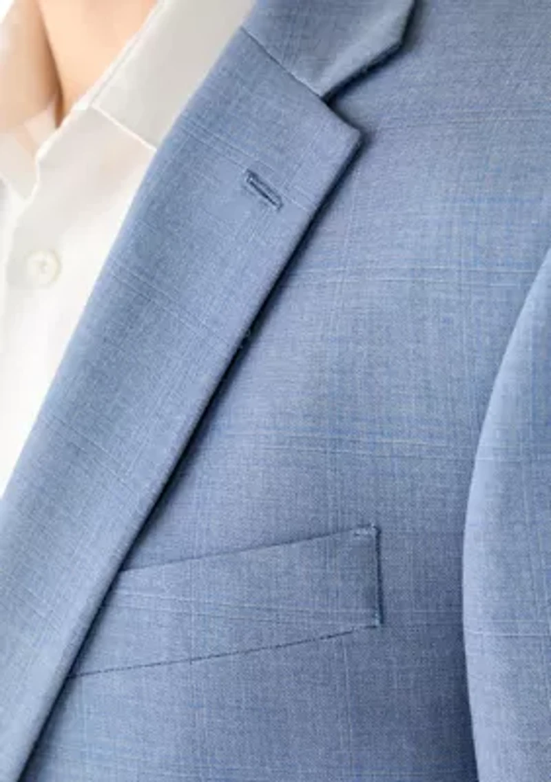 Men's Light Blue Plaid Suit Jacket