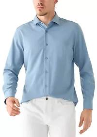 Men's Long Sleeve Woven Button Front Polo Shirt