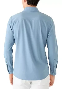 Men's Long Sleeve Woven Button Front Polo Shirt