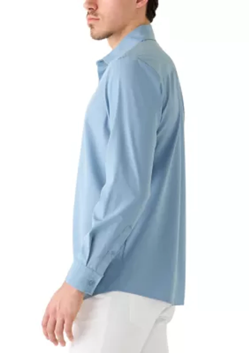 Men's Long Sleeve Woven Button Front Polo Shirt