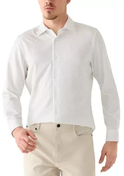 Men's Long Sleeve Woven Button Dot Polo Shirt