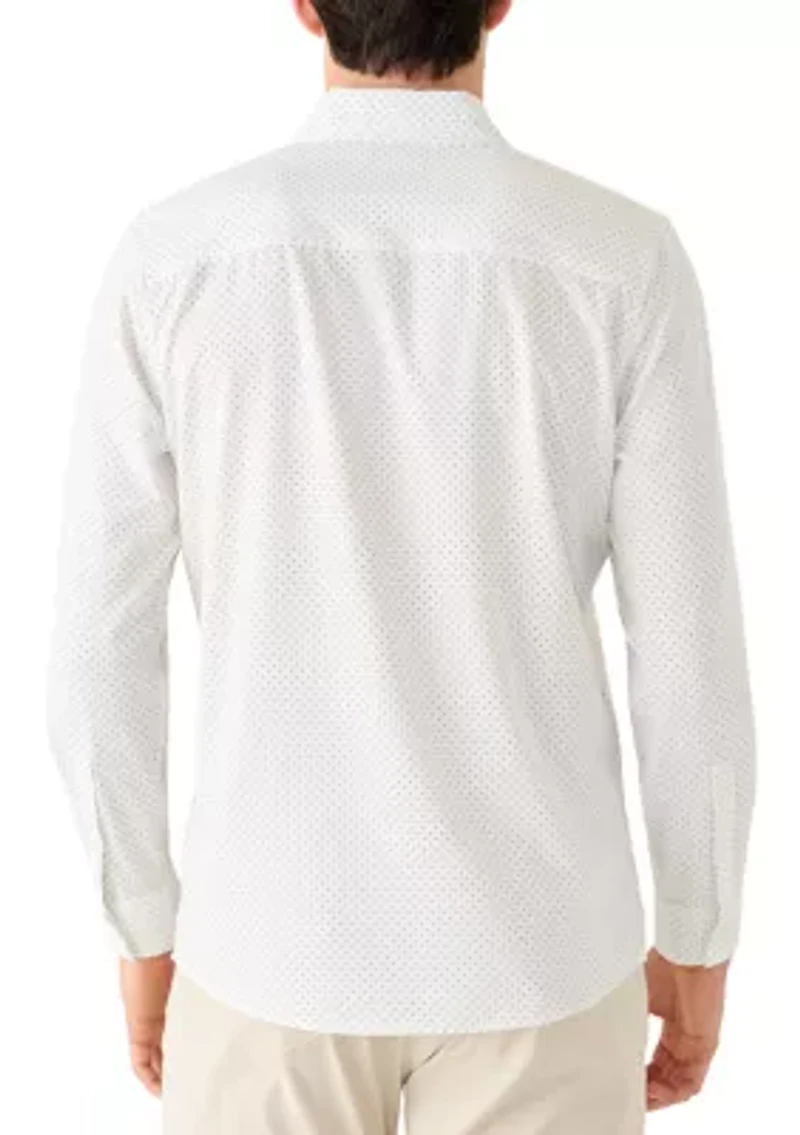 Men's Long Sleeve Woven Button Dot Polo Shirt