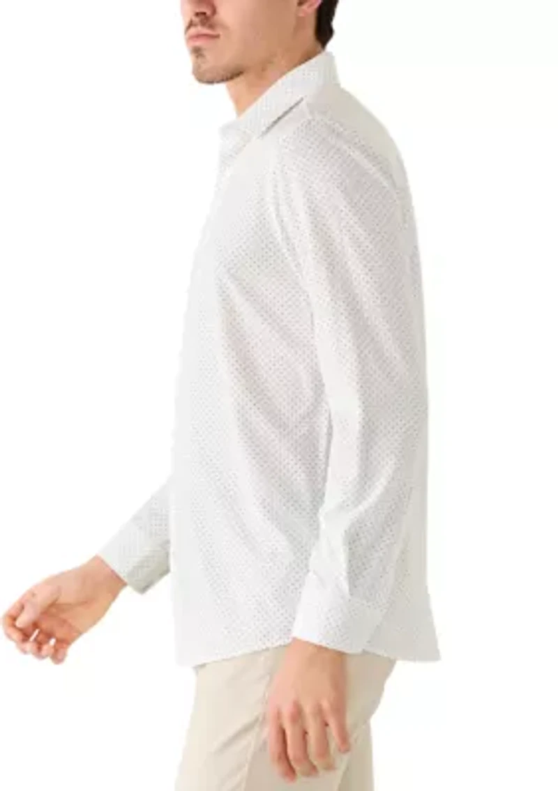 Men's Long Sleeve Woven Button Dot Polo Shirt