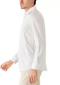 Men's Long Sleeve Woven Button Dot Polo Shirt