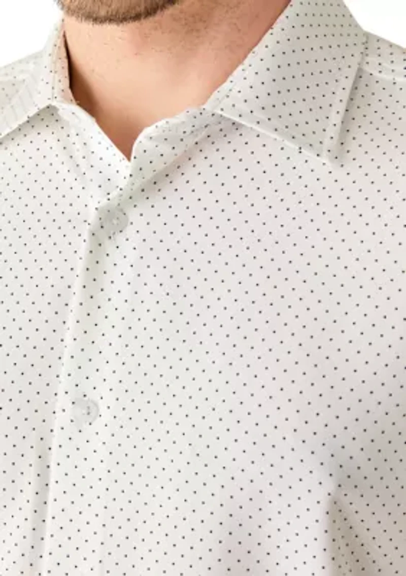 Men's Long Sleeve Woven Button Dot Polo Shirt