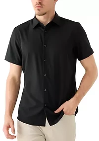 Men's Short Sleeve Woven Button Front Polo Shirt