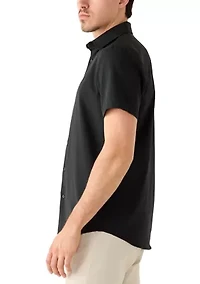 Men's Short Sleeve Woven Button Front Polo Shirt