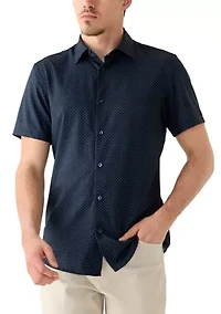 Men's Short Sleeve Woven Button front Polo Shirt