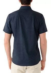 Men's Short Sleeve Woven Button front Polo Shirt