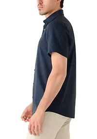 Men's Short Sleeve Woven Button front Polo Shirt