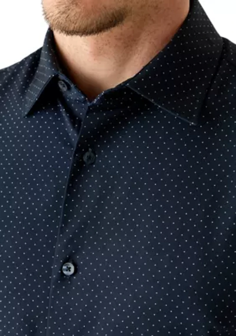 Men's Short Sleeve Woven Button front Polo Shirt