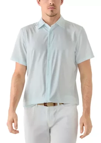 Men's Short Sleeve Woven Button Closure Geo Polo Shirt