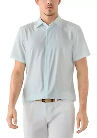 Men's Short Sleeve Woven Button Closure Geo Polo Shirt