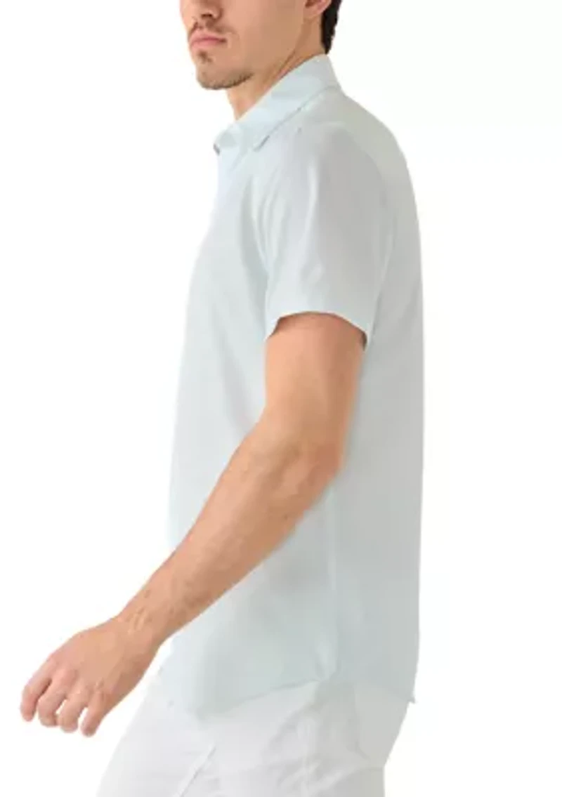 Men's Short Sleeve Woven Button Closure Geo Polo Shirt