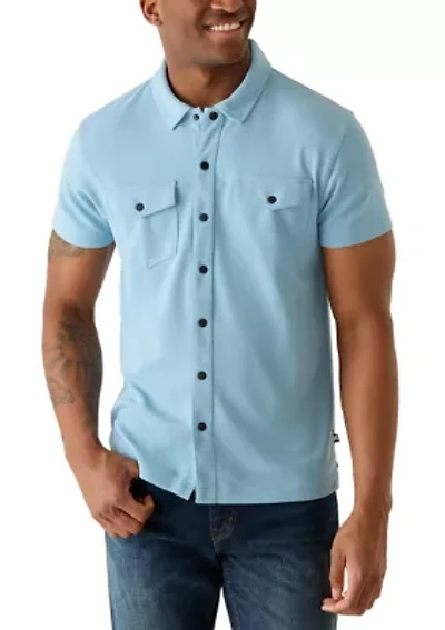 Men's Short Sleeve Double Pocket Knit Button Down Shirt