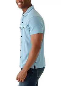 Men's Short Sleeve Double Pocket Knit Button Down Shirt