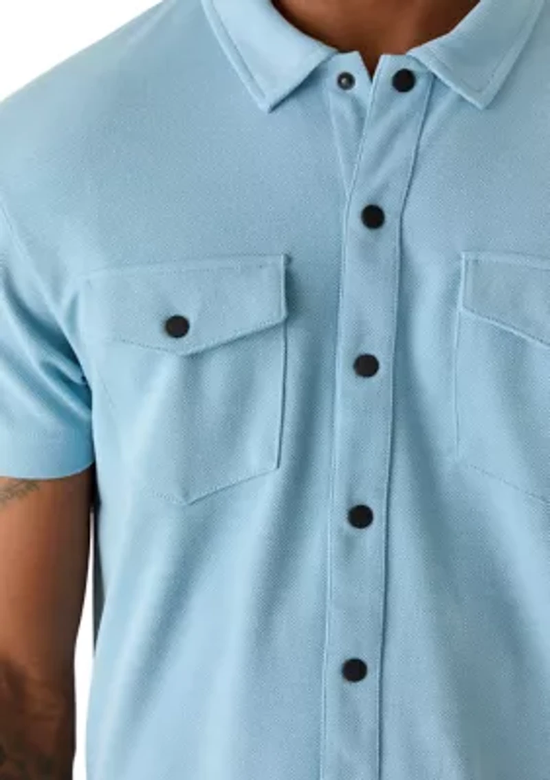 Men's Short Sleeve Double Pocket Knit Button Down Shirt