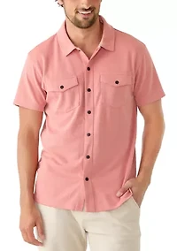 Men's Short Sleeve Double Pocket Knit Button Down Shirt