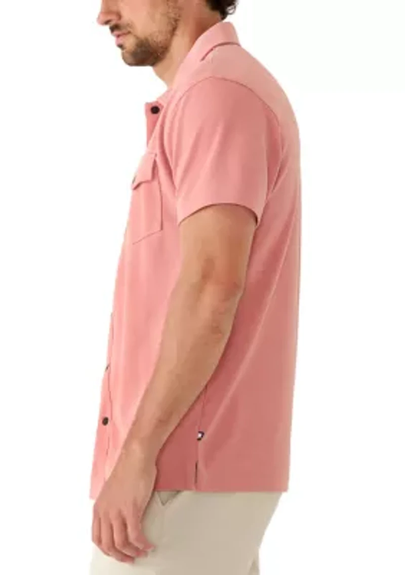 Men's Short Sleeve Double Pocket Knit Button Down Shirt
