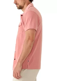 Men's Short Sleeve Double Pocket Knit Button Down Shirt