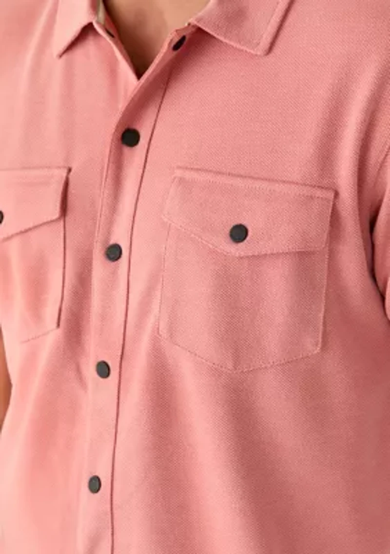 Men's Short Sleeve Double Pocket Knit Button Down Shirt