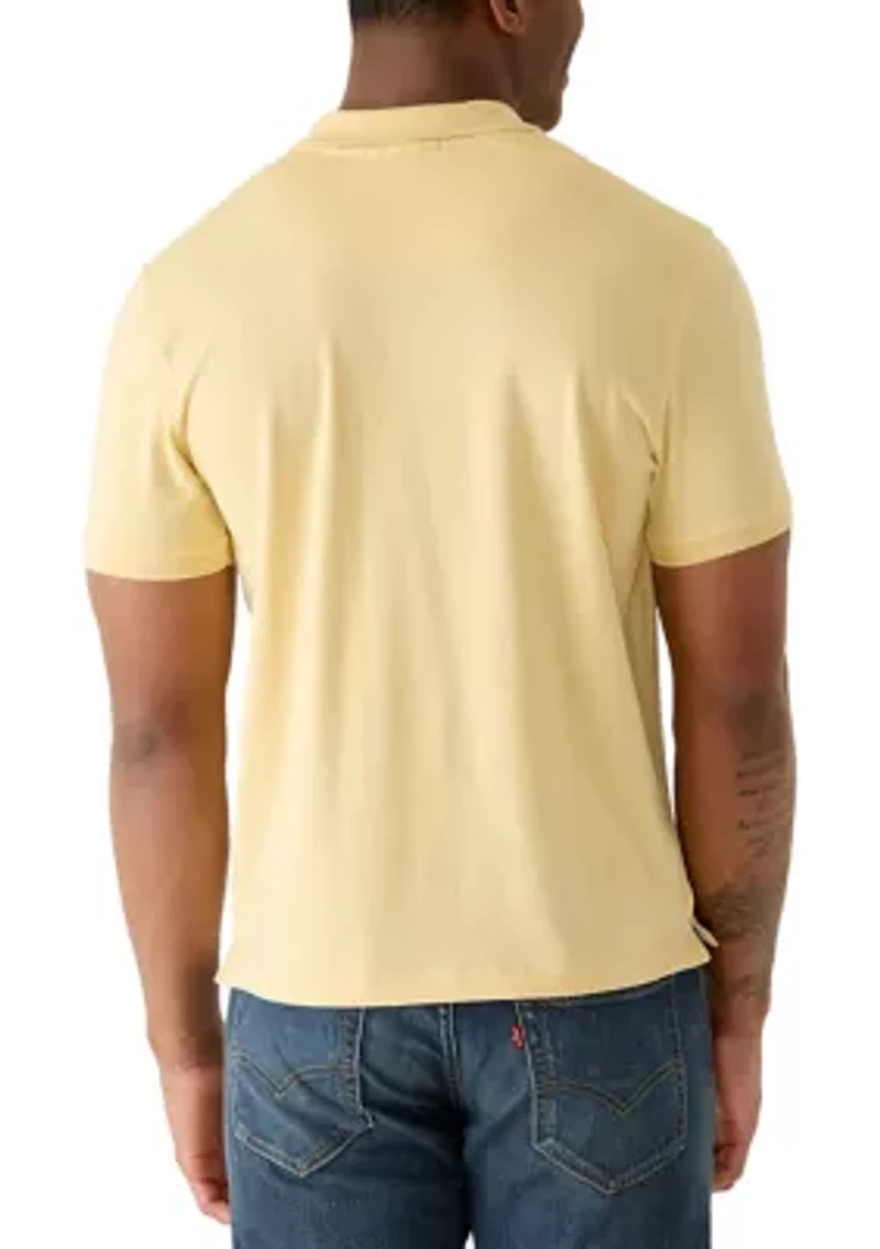 Men's Short Sleeve Ribbed Button Polo Shirt