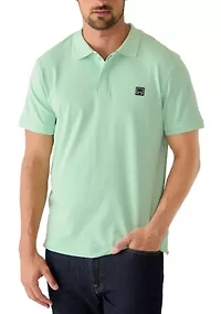 Men's Short Sleeve Ribbed Button Polo Shirt