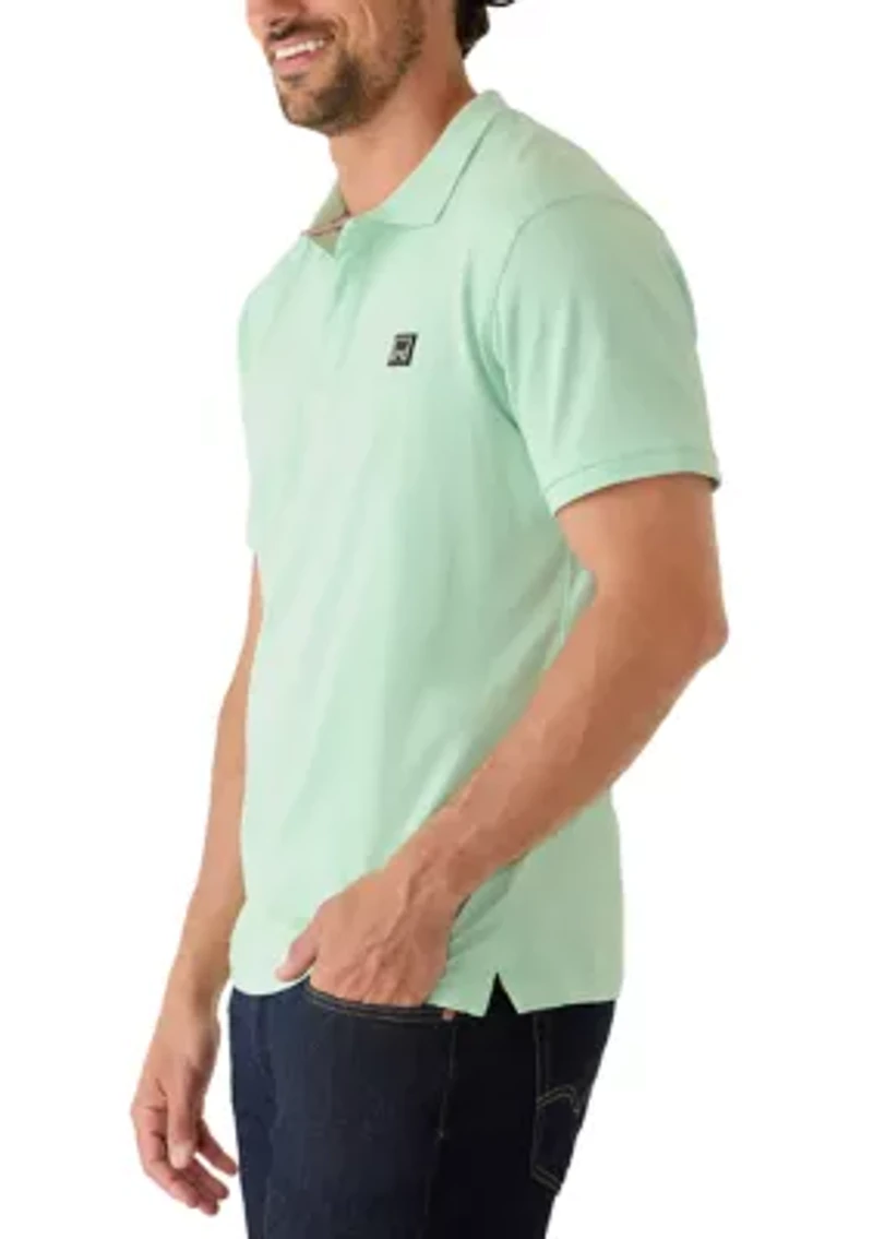 Men's Short Sleeve Ribbed Button Polo Shirt