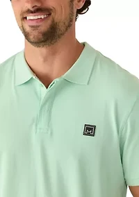 Men's Short Sleeve Ribbed Button Polo Shirt