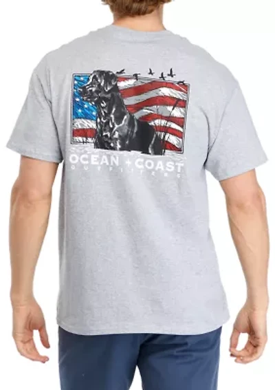 Short Sleeve Americana Dog Flag Graphic T-Shirt