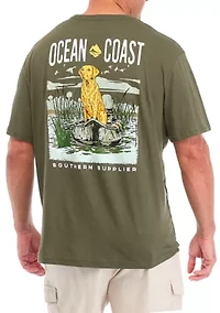 Big & Tall Short Sleeve Duck Hunt Dog Boat Graphic T-Shirt