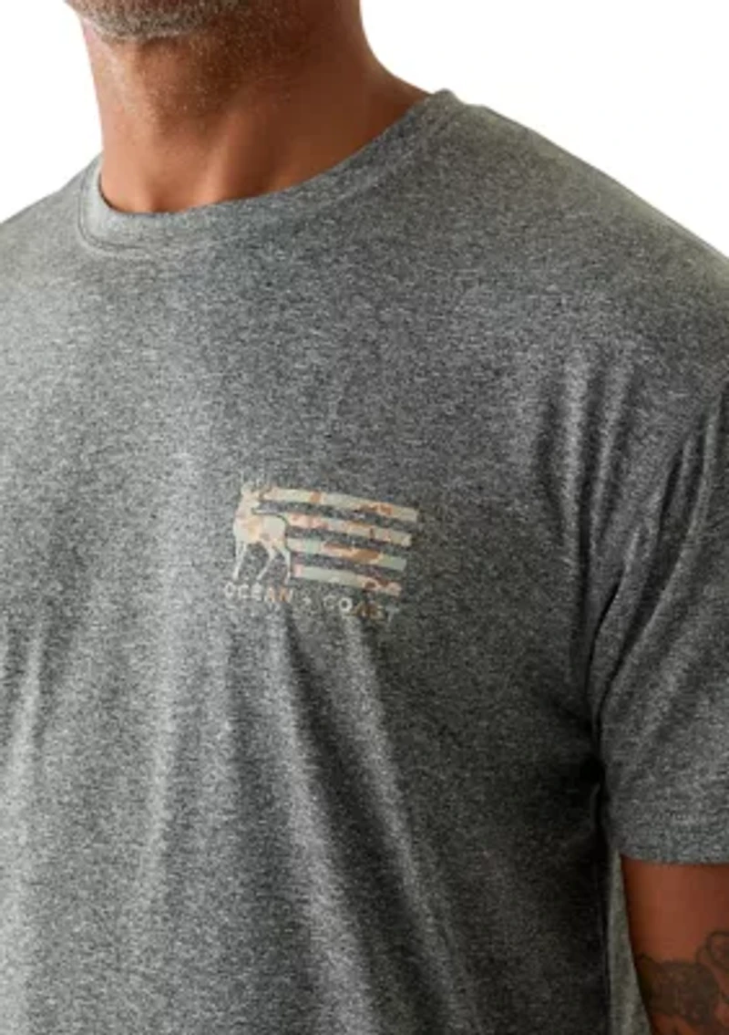 Short Sleeve Deer Camo Flag Graphic T-Shirt