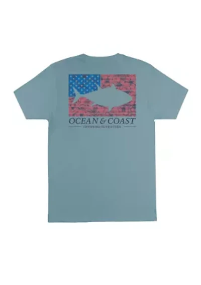 Short Sleeve Americana Fish Flag Graphic T-Shirt