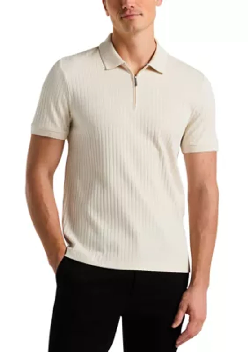 Men's Vertical Ribbed Knit Polo Shirt