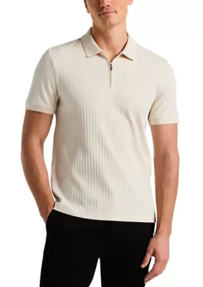Men's Vertical Ribbed Knit Polo Shirt