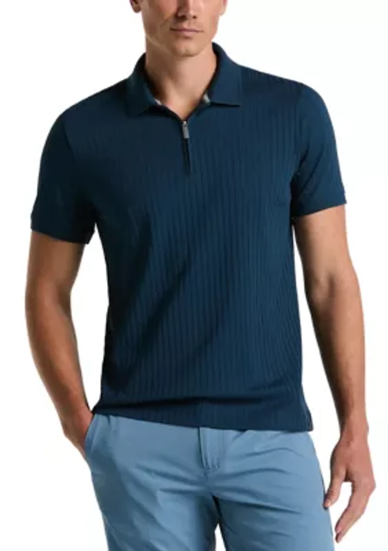 Men's Vertical Ribbed Knit Polo Shirt