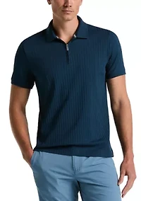 Men's Vertical Ribbed Knit Polo Shirt