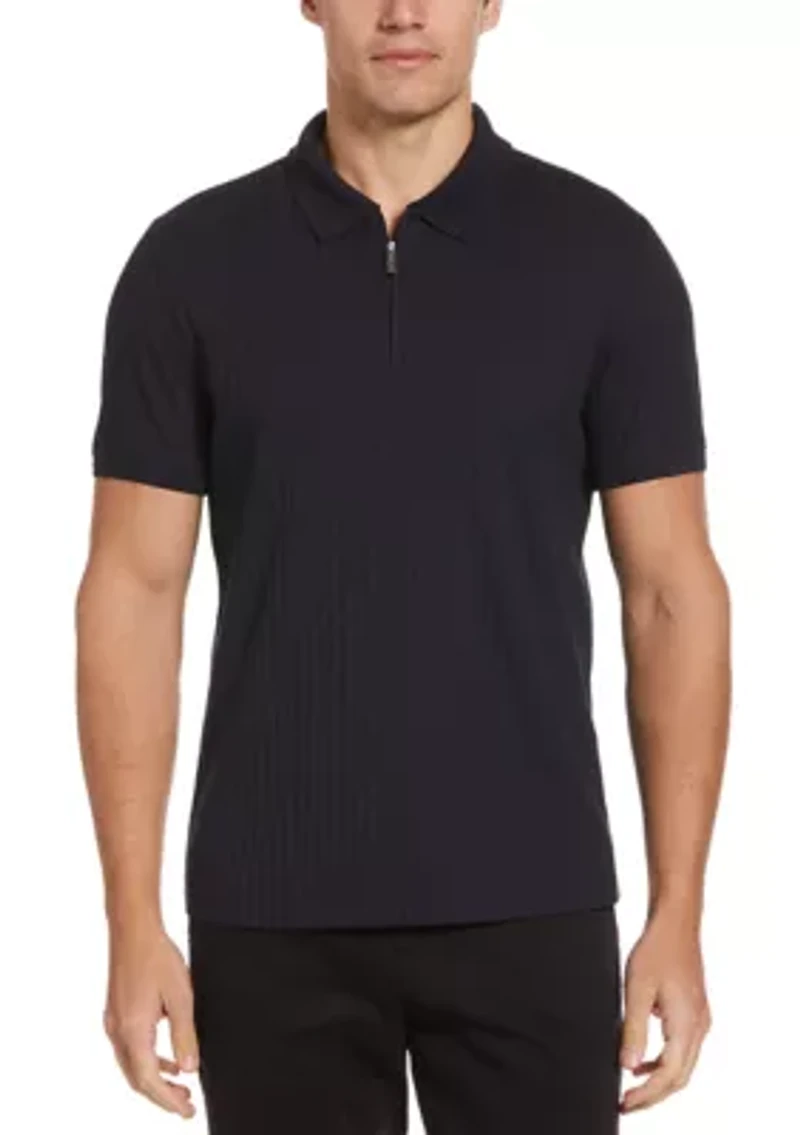 Men's Vertical Ribbed Knit Polo Shirt