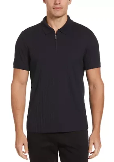 Men's Vertical Ribbed Knit Polo Shirt
