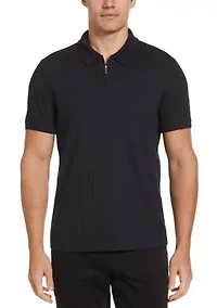 Men's Vertical Ribbed Knit Polo Shirt