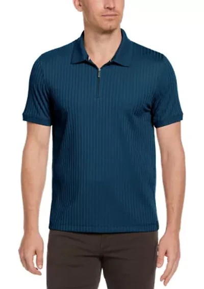 Men's Vertical Ribbed Knit Polo Shirt