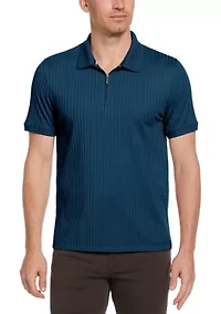 Men's Vertical Ribbed Knit Polo Shirt
