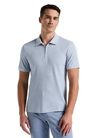 Men's Vertical Ribbed Knit Polo Shirt