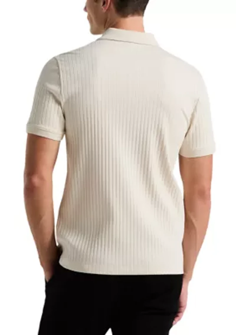 Men's Vertical Ribbed Knit Polo Shirt