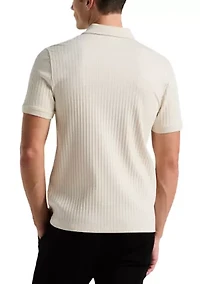 Men's Vertical Ribbed Knit Polo Shirt