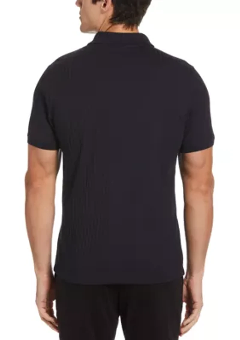 Men's Vertical Ribbed Knit Polo Shirt